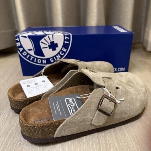 Birkenstock Boston taupe suede mule clogs - Picture 3 of 6